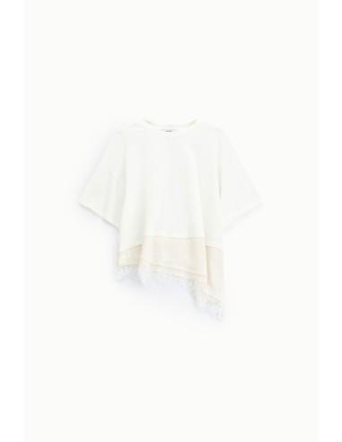 T-shirt court avec bordure en dentelle asymétrique Dixie