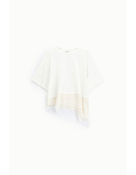 T-shirt court avec bordure en dentelle asymétrique Dixie