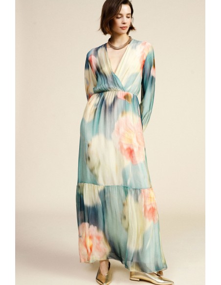 Robe longue imprimé floral col en V Dixie