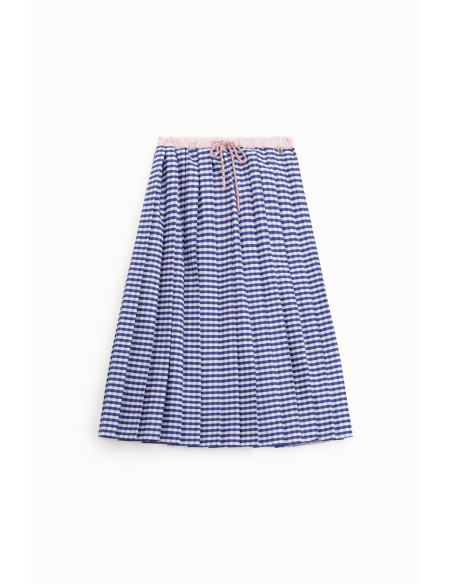 Dixie midi-rok met hoge taille, plooien en trekkoord