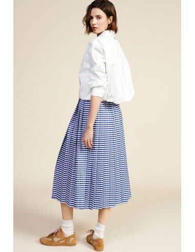 Dixie midi-rok met hoge taille, plooien en trekkoord