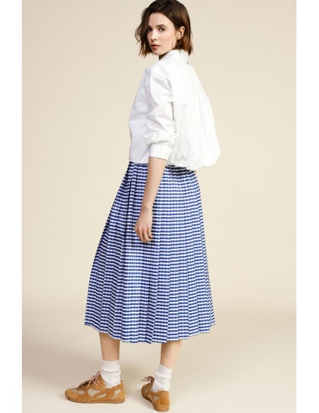 Dixie midi-rok met hoge taille, plooien en trekkoord