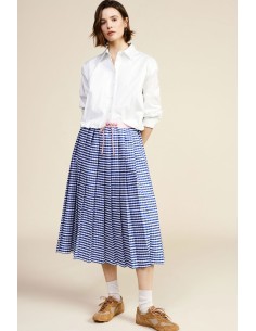 Dixie midi-rok met hoge taille, plooien en trekkoord