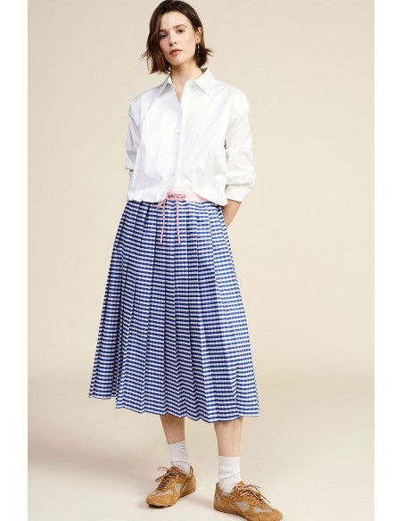Jupe midi à taille haute avec plis et cordon de serrage Dixie