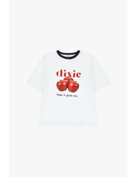 T-shirt à col ras du cou avec impression sur le devant et bordure contrastée Dixie