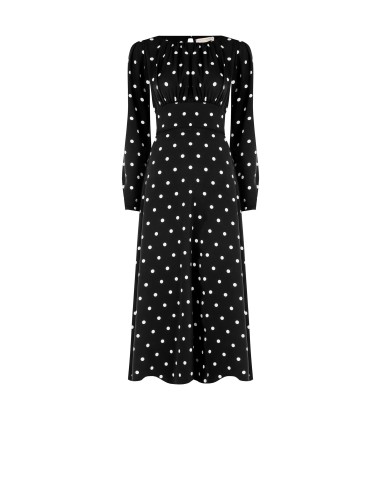 Robe midi à pois en satin avec encolure piquée Rinascimento
