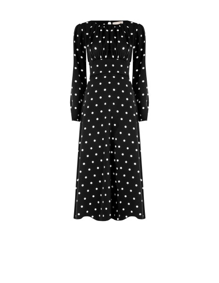 Robe midi à pois en satin avec encolure piquée Rinascimento