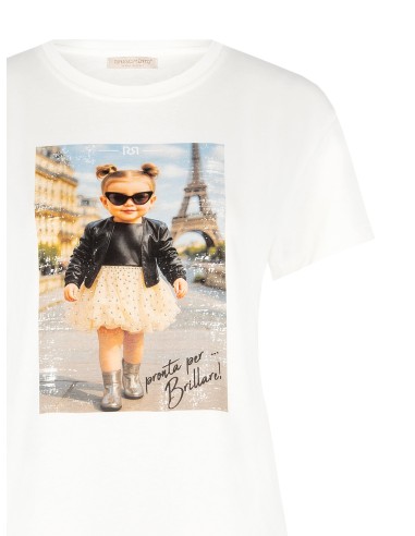 T-Shirt régulier en coton avec imprimé Baby Girl et strass Rinascimento