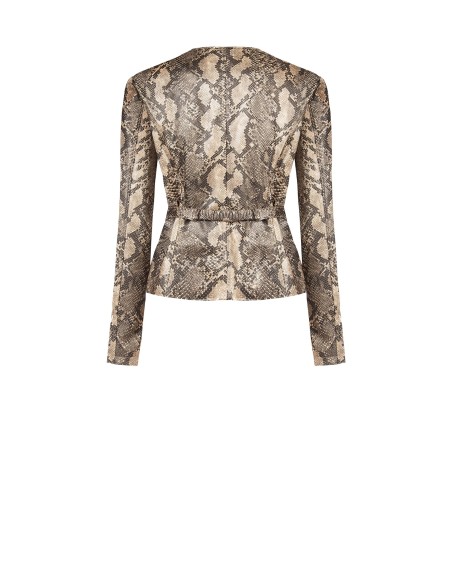 Veste en faux cuir python avec ceinture coordonnée et épaulettes Rinascimento