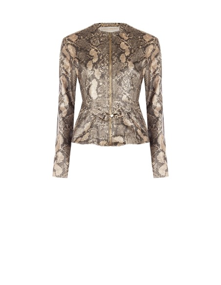Veste en faux cuir python avec ceinture coordonnée et épaulettes Rinascimento