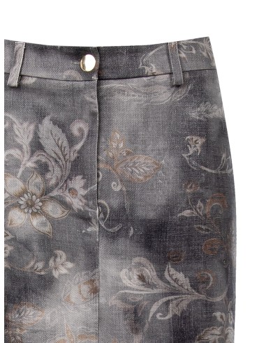 Jupe crayon longue en denim délavé et imprimé de fleurs Rinascimento