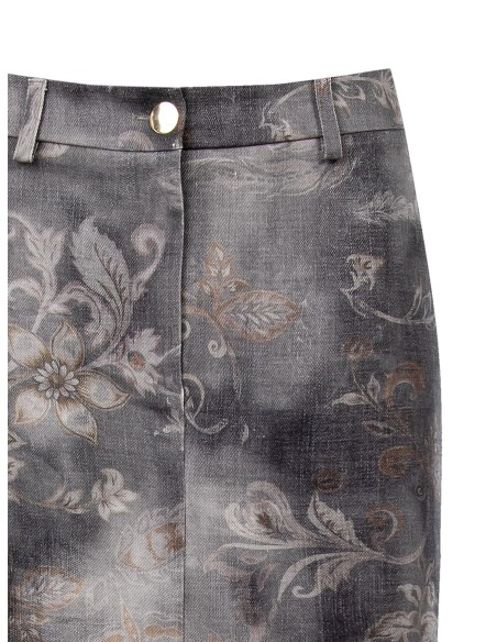 Jupe crayon longue en denim délavé et imprimé de fleurs Rinascimento