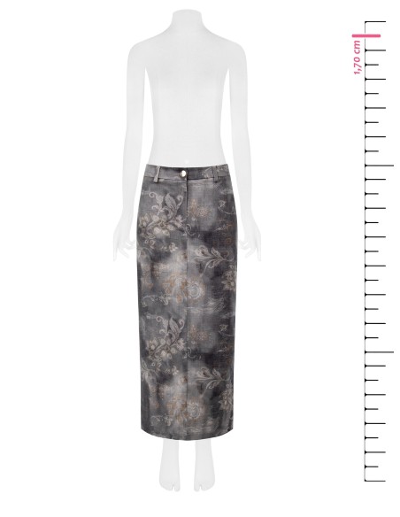 Jupe crayon longue en denim délavé et imprimé de fleurs Rinascimento