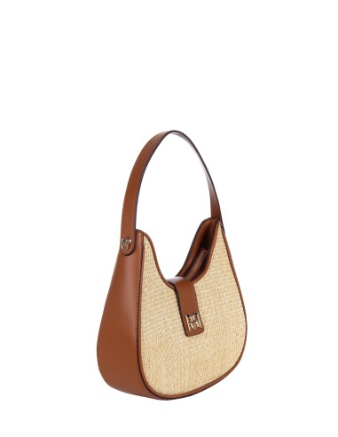 Grand sac à bandoulière en similicuir avec effet de tissage de paille et sangle amovible Rinascimento