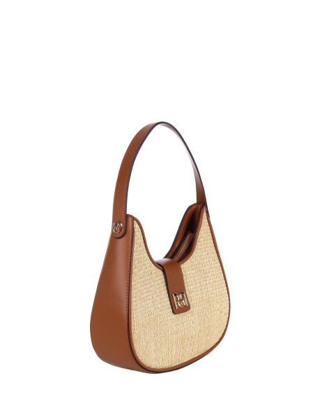 Grand sac à bandoulière en similicuir avec effet de tissage de paille et sangle amovible Rinascimento
