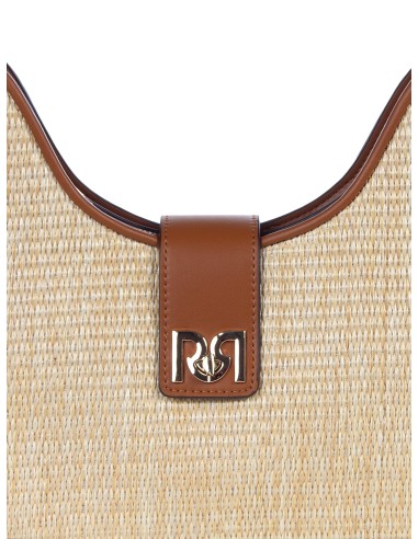 Grand sac à bandoulière en similicuir avec effet de tissage de paille et sangle amovible Rinascimento