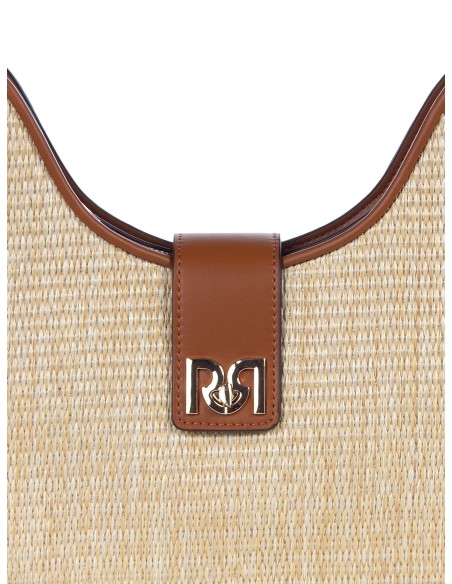 Grand sac à bandoulière en similicuir avec effet de tissage de paille et sangle amovible Rinascimento