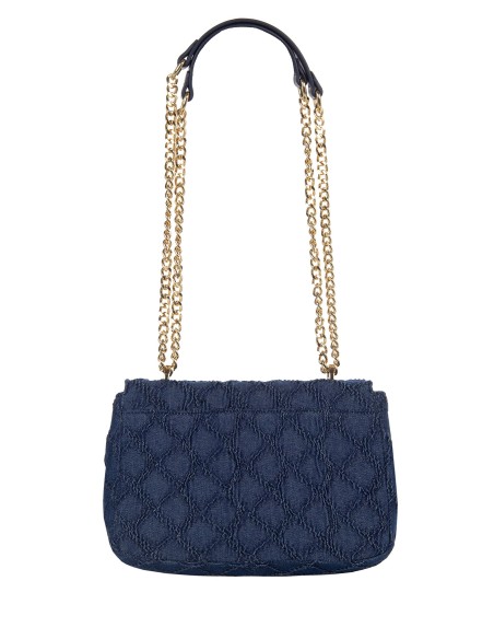 Denim Quilted Rhombus Shoulder Bag With Adjustable Chain Strap Rinascimento