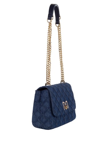 Denim Quilted Rhombus Shoulder Bag With Adjustable Chain Strap Rinascimento