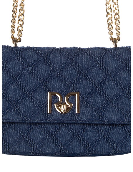 Denim Quilted Rhombus Shoulder Bag With Adjustable Chain Strap Rinascimento