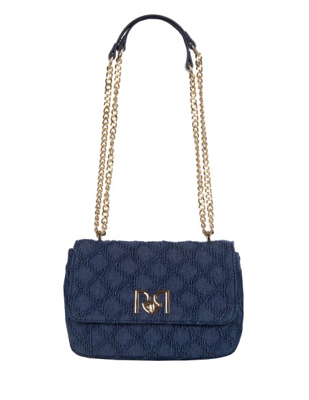 Denim Quilted Rhombus Shoulder Bag With Adjustable Chain Strap Rinascimento