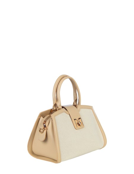 Canvas Hand Bag With Leatherette Trim And Removable Shoulder Strap Rinascimento