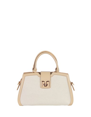 Canvas Hand Bag With Leatherette Trim And Removable Shoulder Strap Rinascimento
