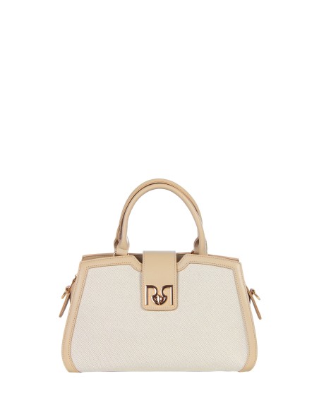 Canvas Hand Bag With Leatherette Trim And Removable Shoulder Strap Rinascimento