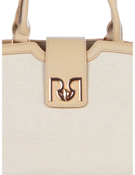 Canvas Hand Bag With Leatherette Trim And Removable Shoulder Strap Rinascimento