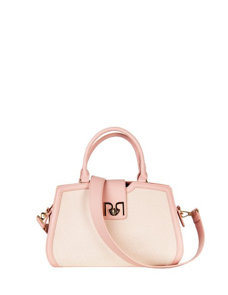 Canvas Hand Bag With Leatherette Trim And Removable Shoulder Strap Rinascimento