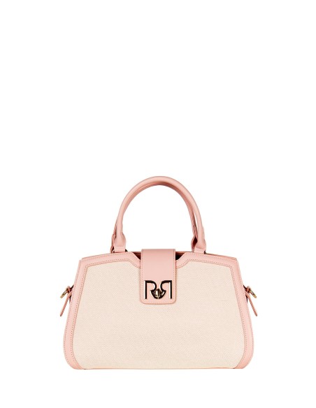 Canvas Hand Bag With Leatherette Trim And Removable Shoulder Strap Rinascimento