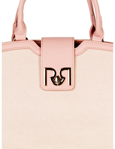 Canvas Hand Bag With Leatherette Trim And Removable Shoulder Strap Rinascimento