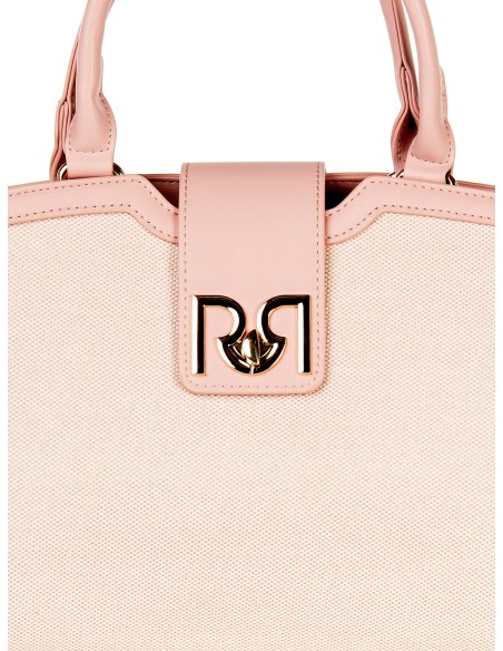 Canvas Hand Bag With Leatherette Trim And Removable Shoulder Strap Rinascimento