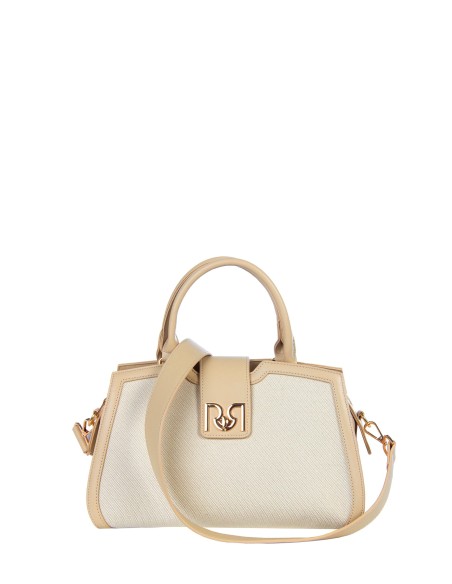 Canvas Hand Bag With Leatherette Trim And Removable Shoulder Strap Rinascimento