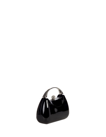 Mini-clutch van glanzend lakleer met metalen handvat en interne kettingschouderriem Rinascimento