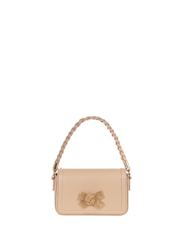 Sac à main en similicuir avec poignée et nœud en strass et bandoulière amovible Rinascimento
