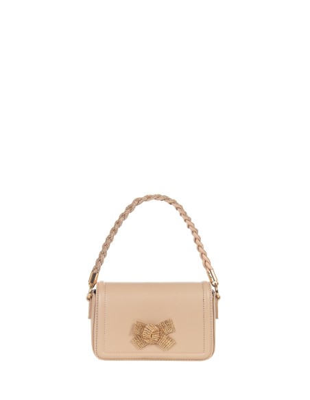 Sac à main en similicuir avec poignée et nœud en strass et bandoulière amovible Rinascimento