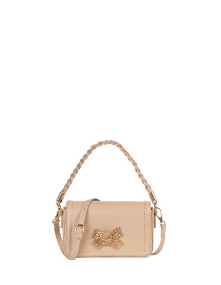 Sac à main en similicuir avec poignée et nœud en strass et bandoulière amovible Rinascimento