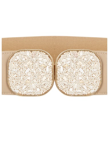 Elastische tailleband met grote vierkante juwelen gesp en kleine steentjes in renaissancestijl