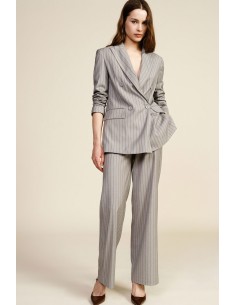 Pantalon à jambes larges à fines rayures et à taille mi-haute Dixie