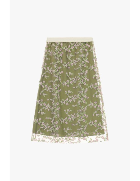 Midi-rok met transparant bloemenborduursel Dixie