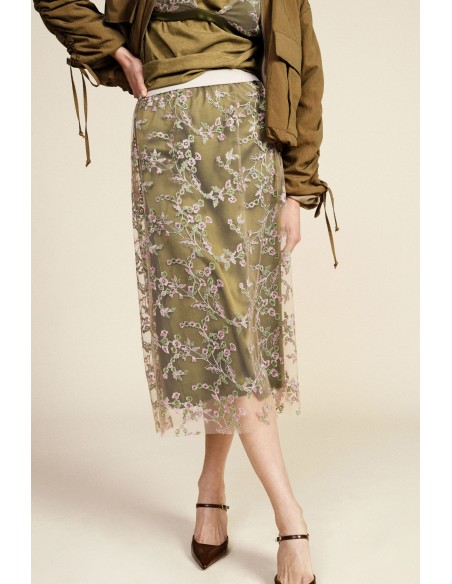 Jupe midi avec broderie florale transparente Dixie