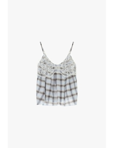 Top met dunne schouderbandjes, kanten details en geruite print Dixie