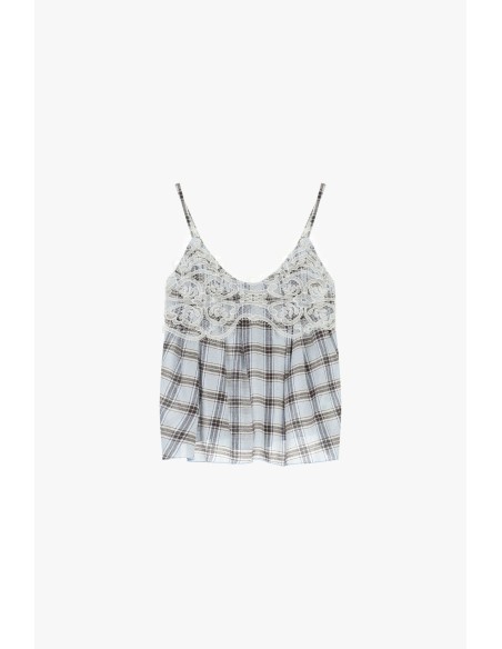 Top met dunne schouderbandjes, kanten details en geruite print Dixie