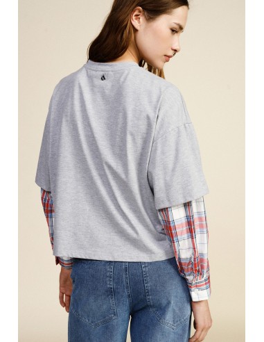 Dixie T-shirt met lange mouwen, New York-print en geruite details