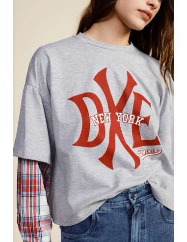 Dixie T-shirt met lange mouwen, New York-print en geruite details