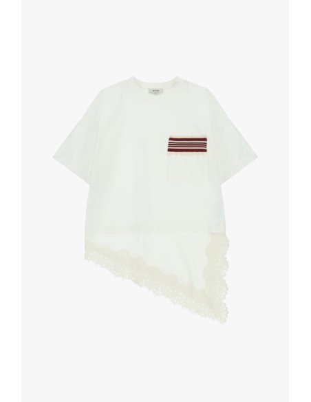 T-shirt à manches courtes avec poche et bordure en dentelle Dixie