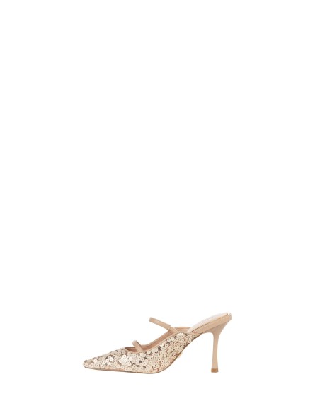Escarpins ouverts recouverts de paillettes avec double bride