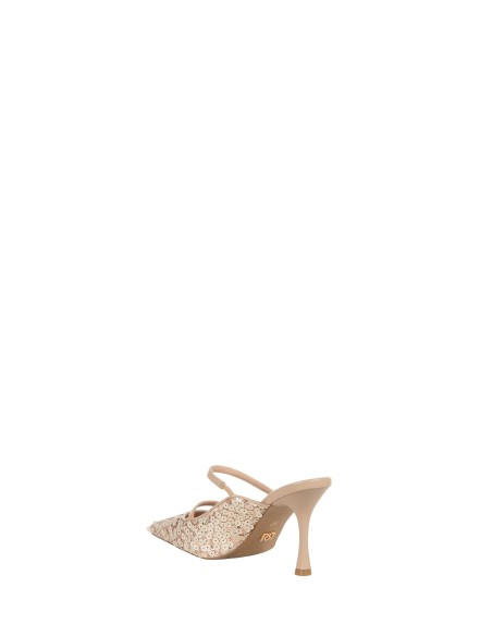 Escarpins ouverts recouverts de paillettes avec double bride