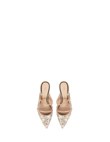 Escarpins ouverts recouverts de paillettes avec double bride